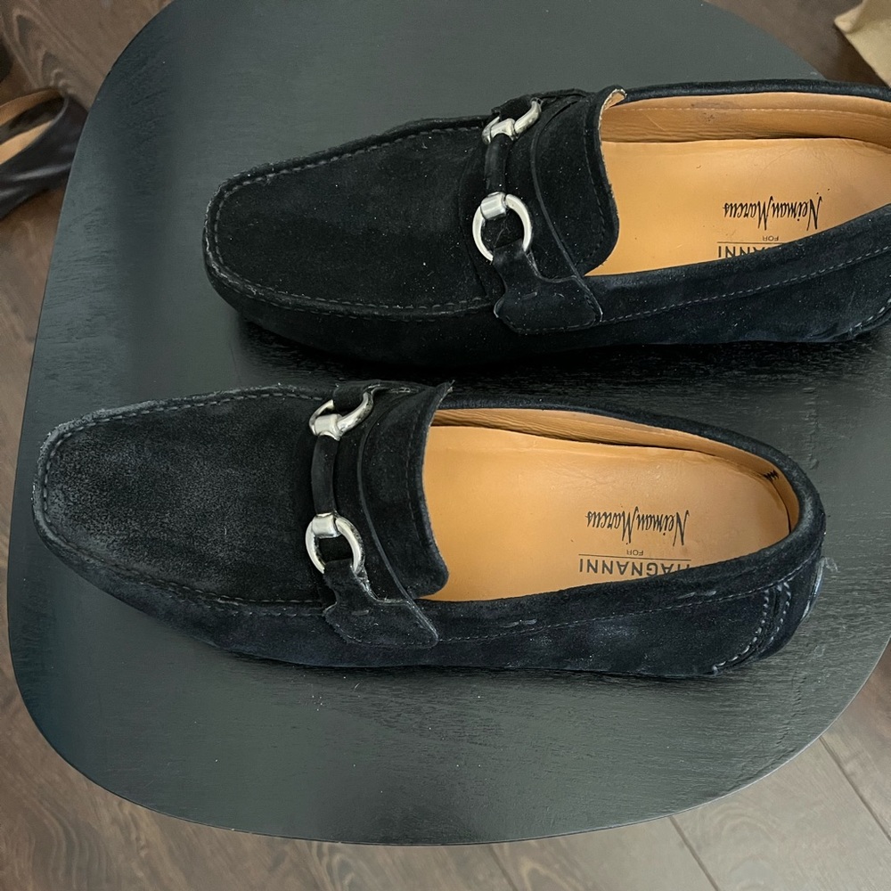 Black suede with silver buckles